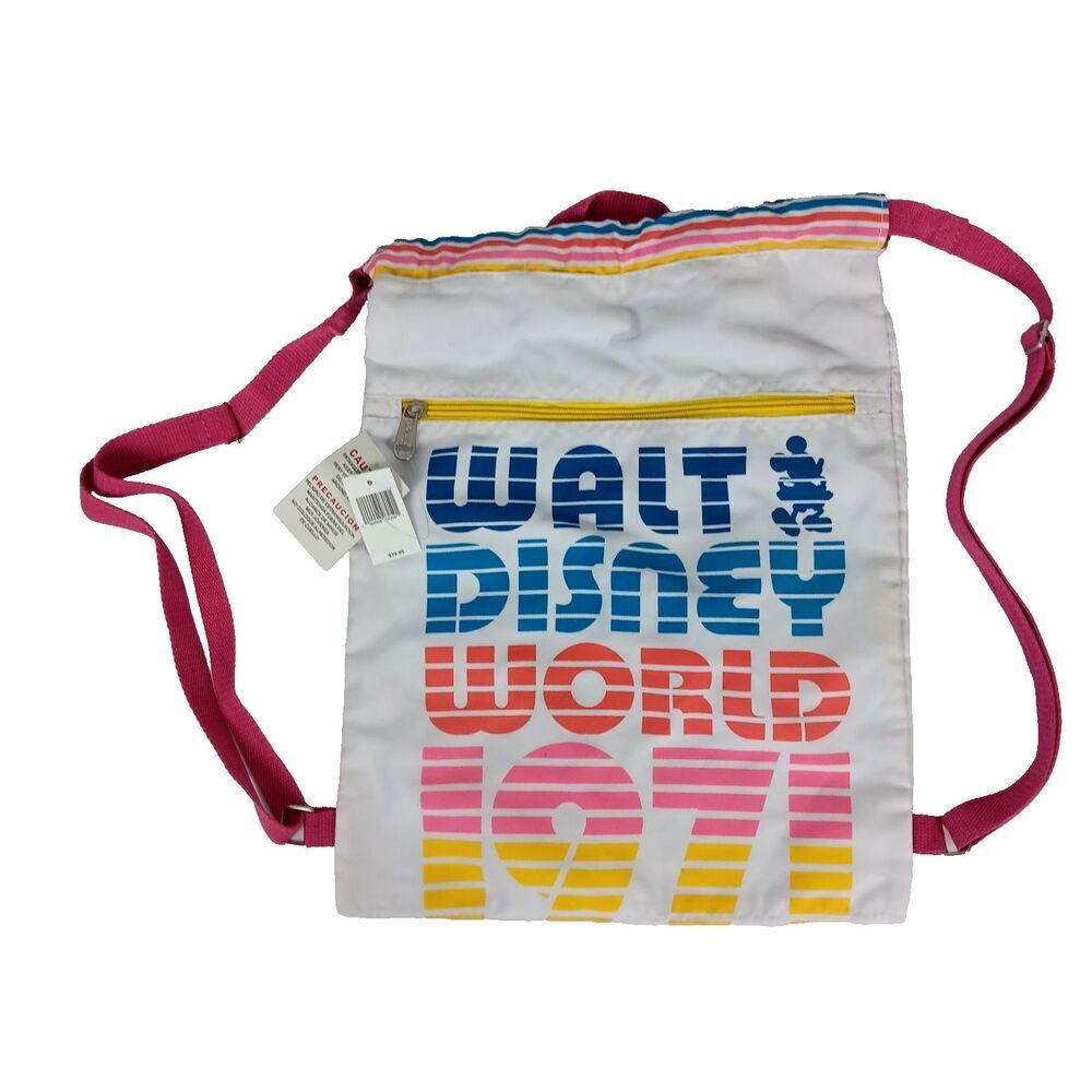 Walt Disney World 1971 Cinch Sack Tote Mickey Mouse Rainbow Colors Disney Parks